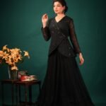 Midnight Whisper - Wrap Top and Flared Skirt Set