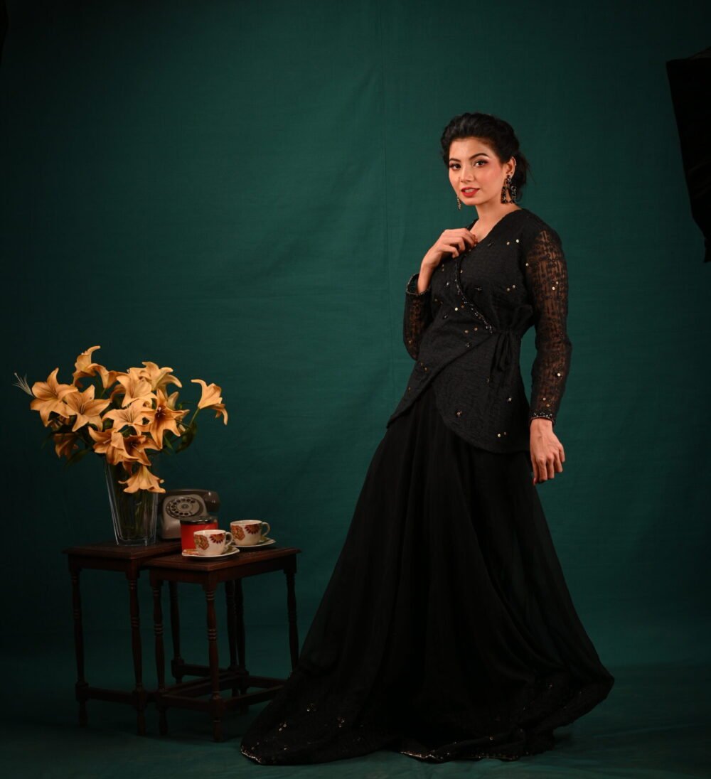 Midnight Whisper - Wrap Top and Flared Skirt Set - Image 4