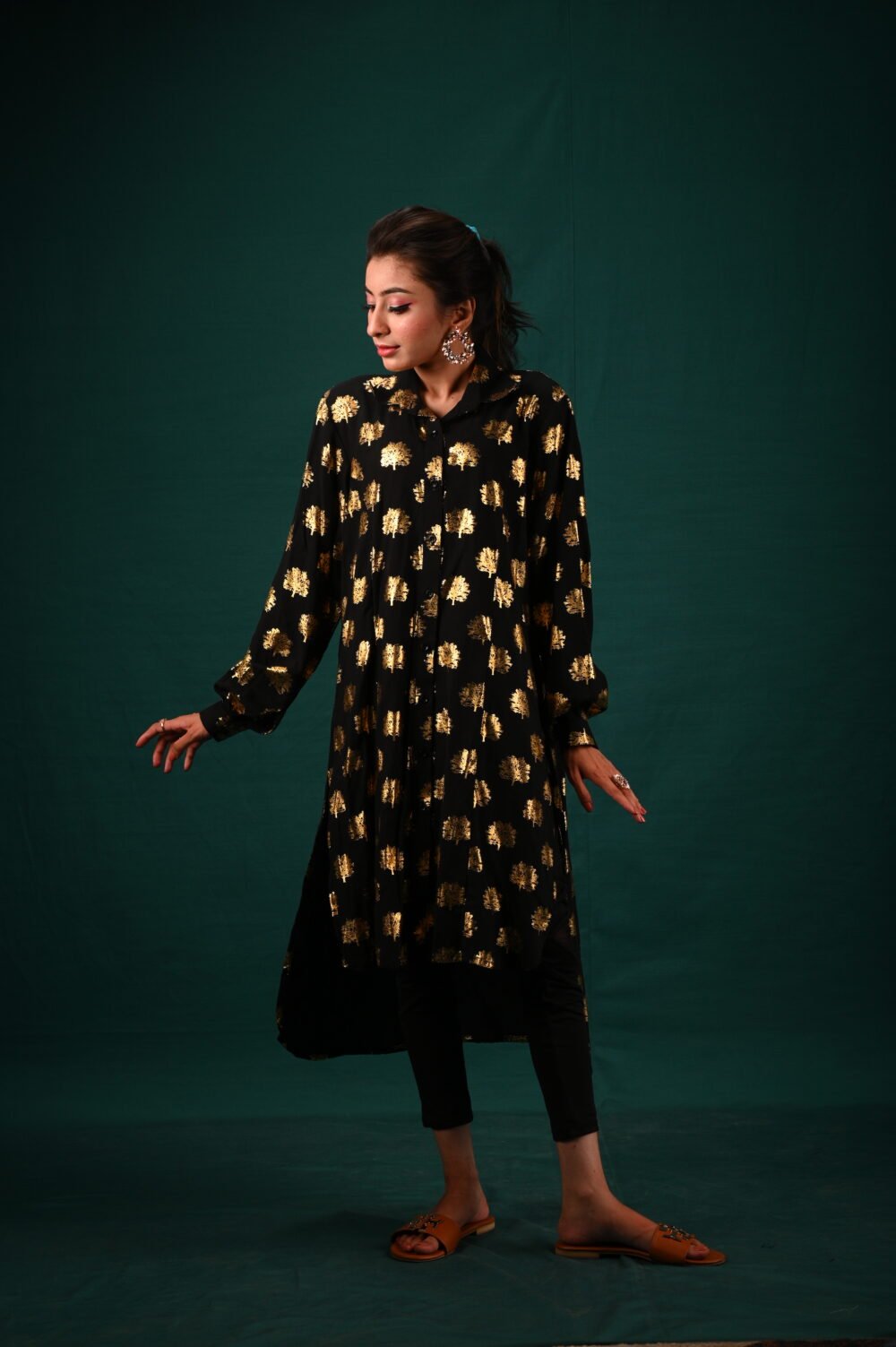 Gilded Night - Foil Printed Kurta and Trouser Set - Image 3