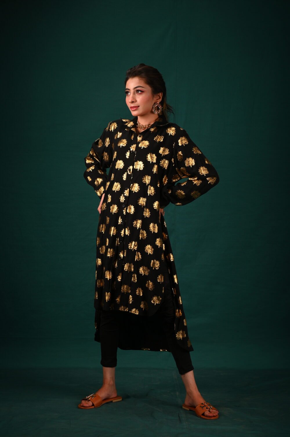 Gilded Night - Foil Printed Kurta and Trouser Set - Image 6