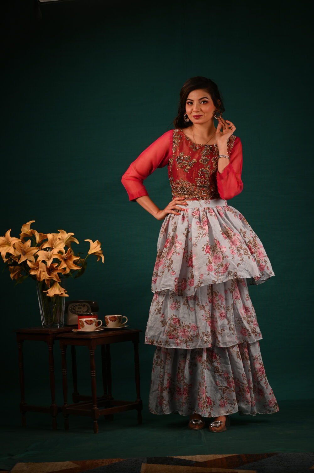 Blossom Reverie – Embellished Top and Floral Skirt Set - Image 4