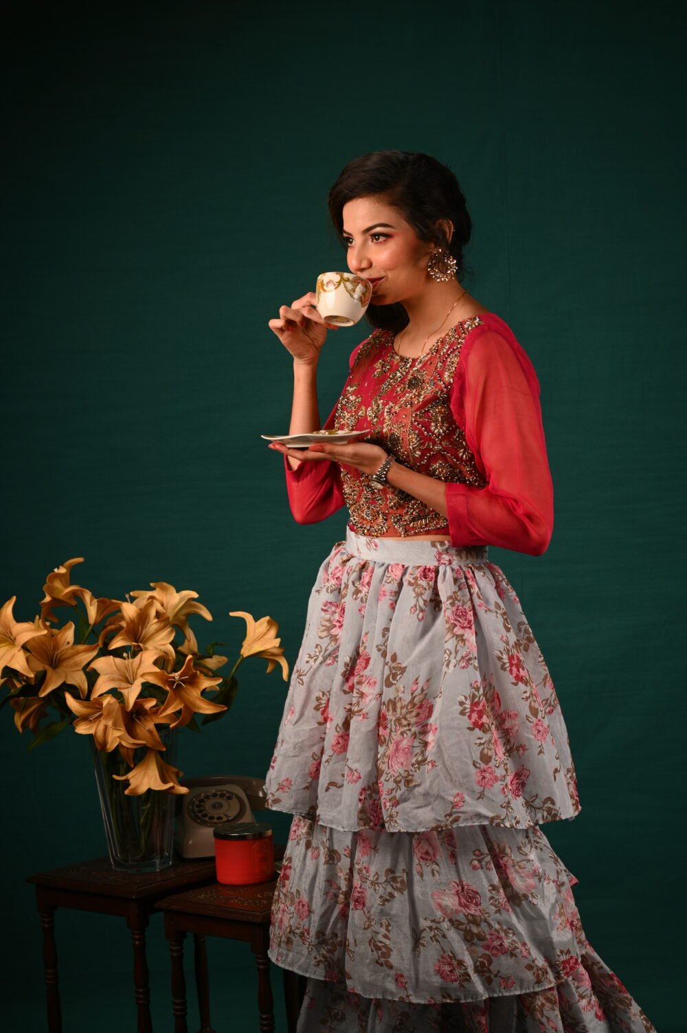 Blossom Reverie – Embellished Top and Floral Skirt Set - Image 5