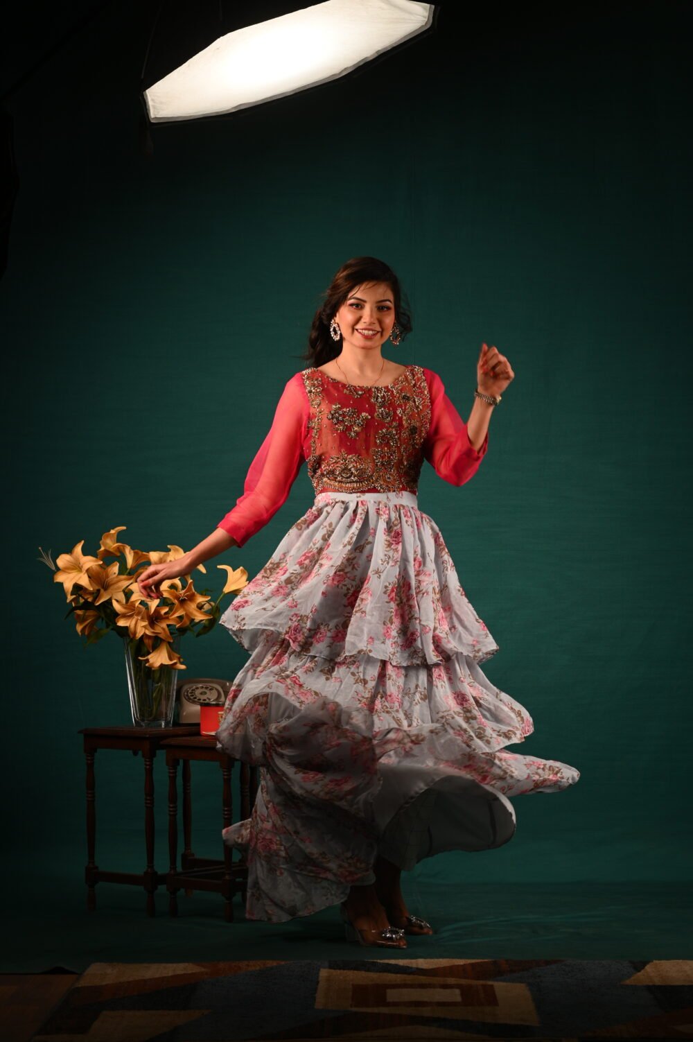 Blossom Reverie – Embellished Top and Floral Skirt Set - Image 6