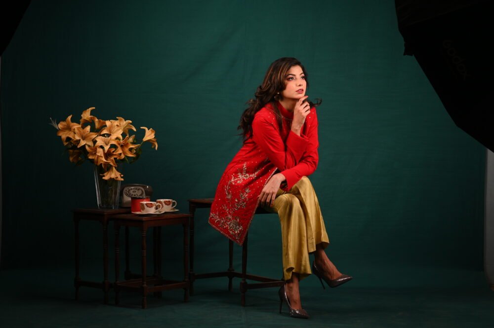 Crimson Radiance - Embroidered Red Coat and Pant Set - Image 4