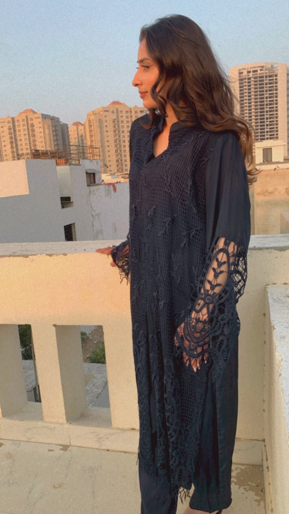 Midnight Bloom - Embroidered Lace Kurta and Trouser Set - Image 5
