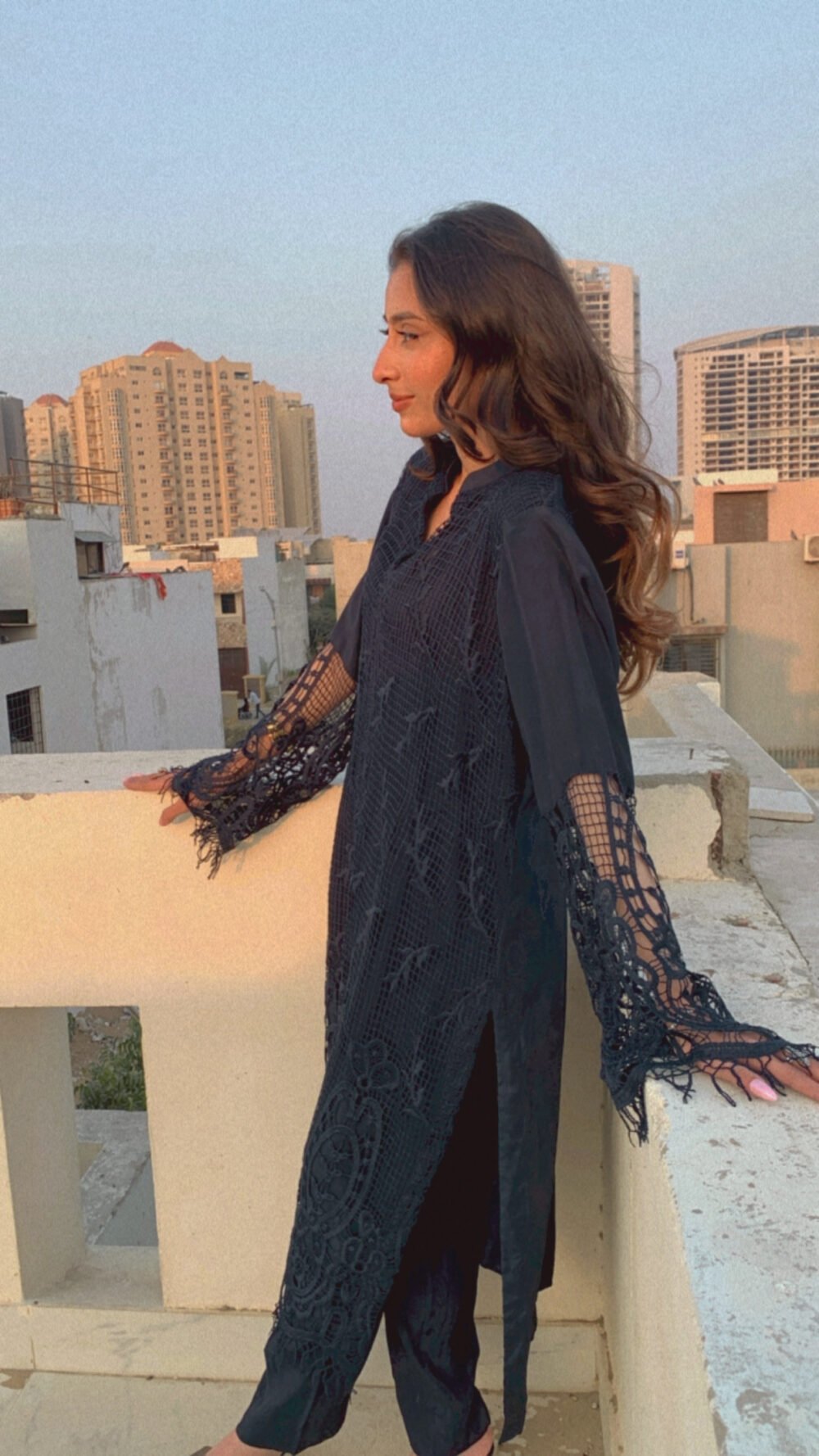 Midnight Bloom - Embroidered Lace Kurta and Trouser Set - Image 6